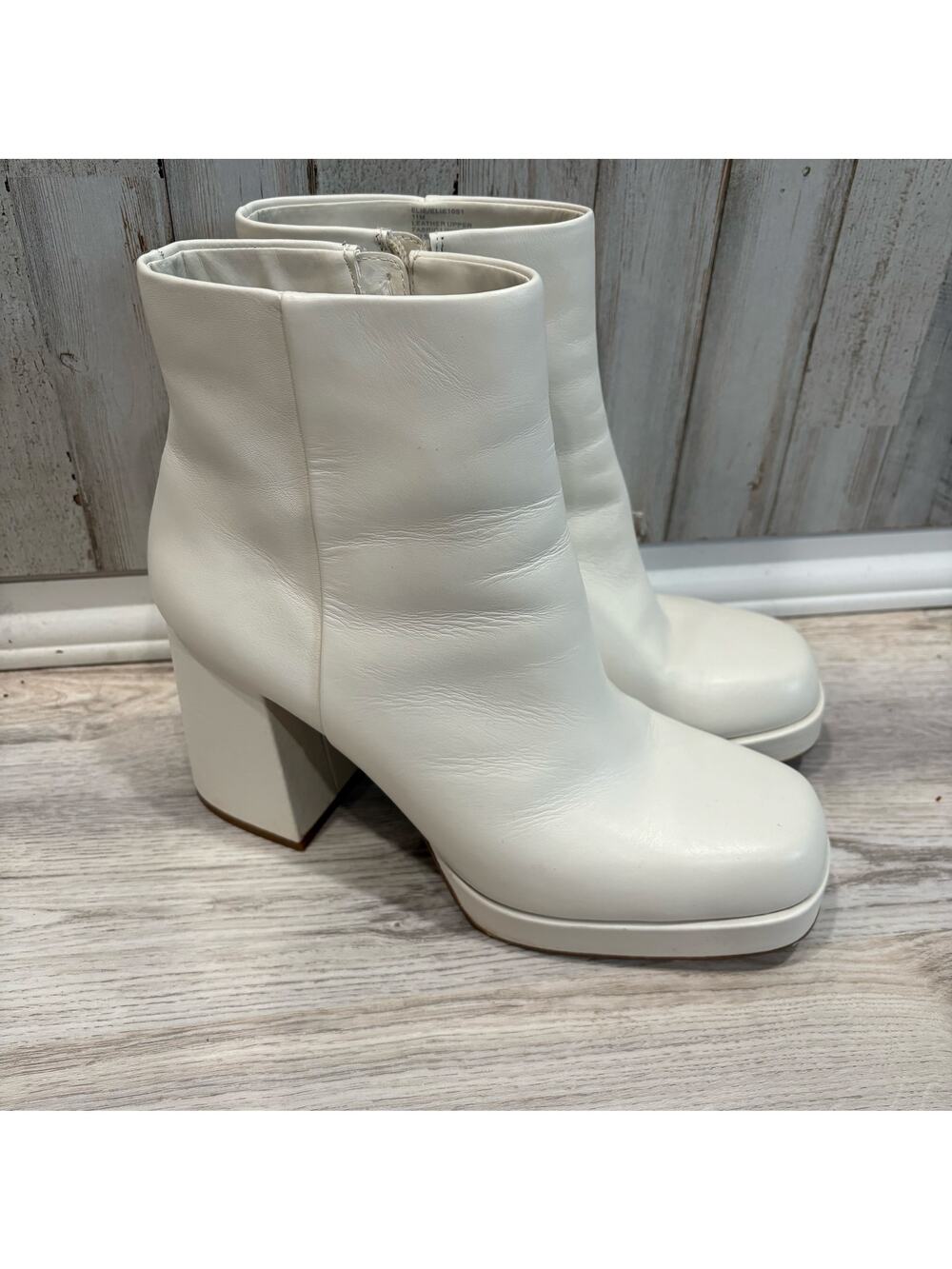 Steve Madden Cream Elie Leather Block Heel Chunky Ankle Booties Go Go Retro 11